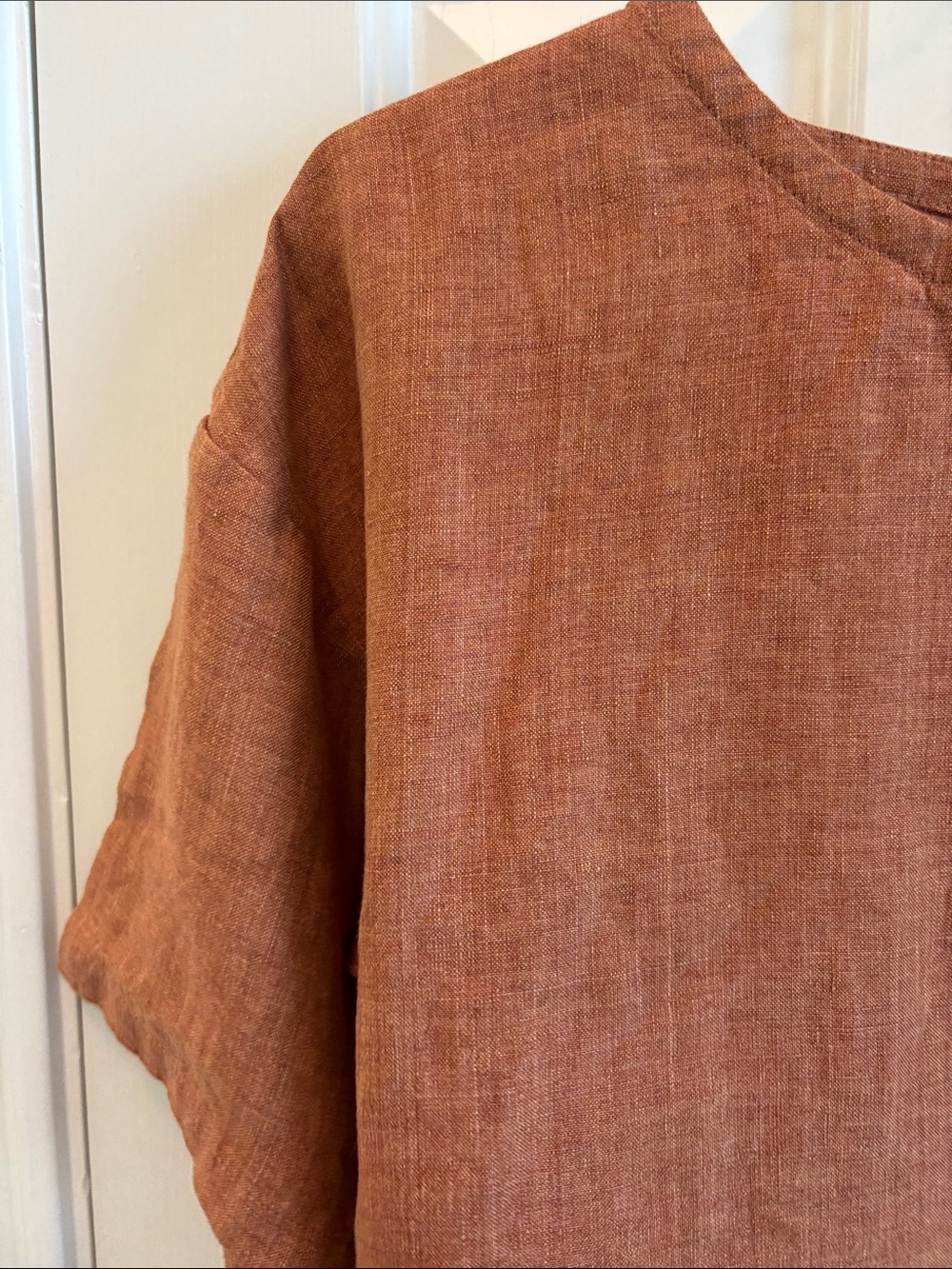 Eileen Fisher Rust Linen Boxy Short-Sleeve Top - Picture 3 of 8